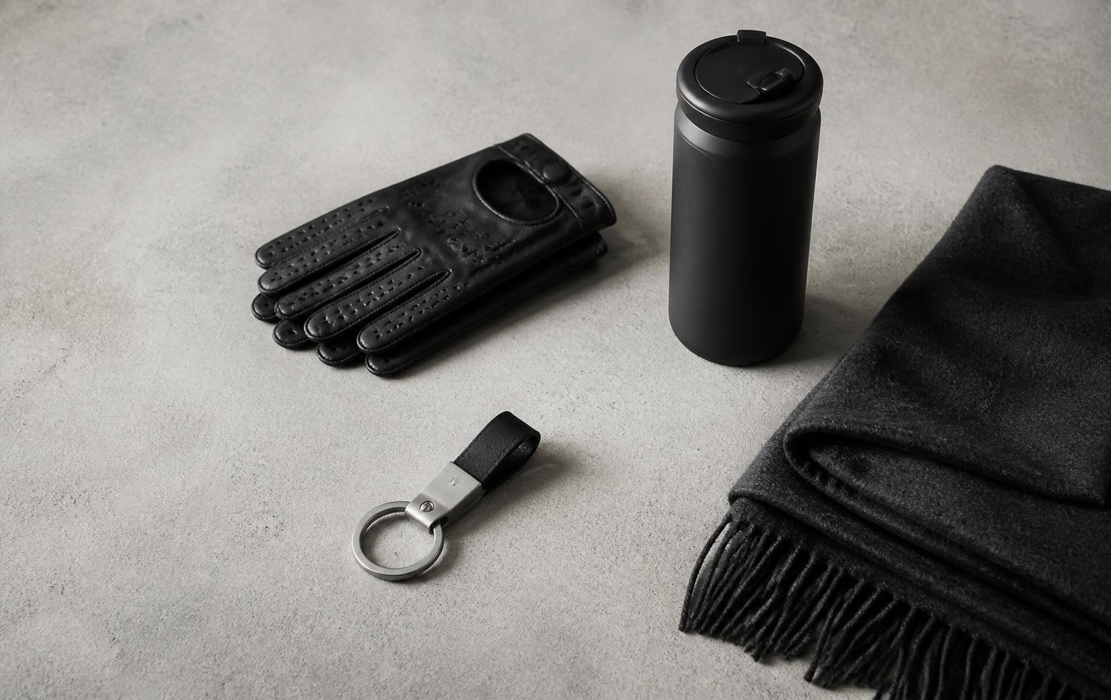 Objetos de lifestyle premium sobre superfície de concreto